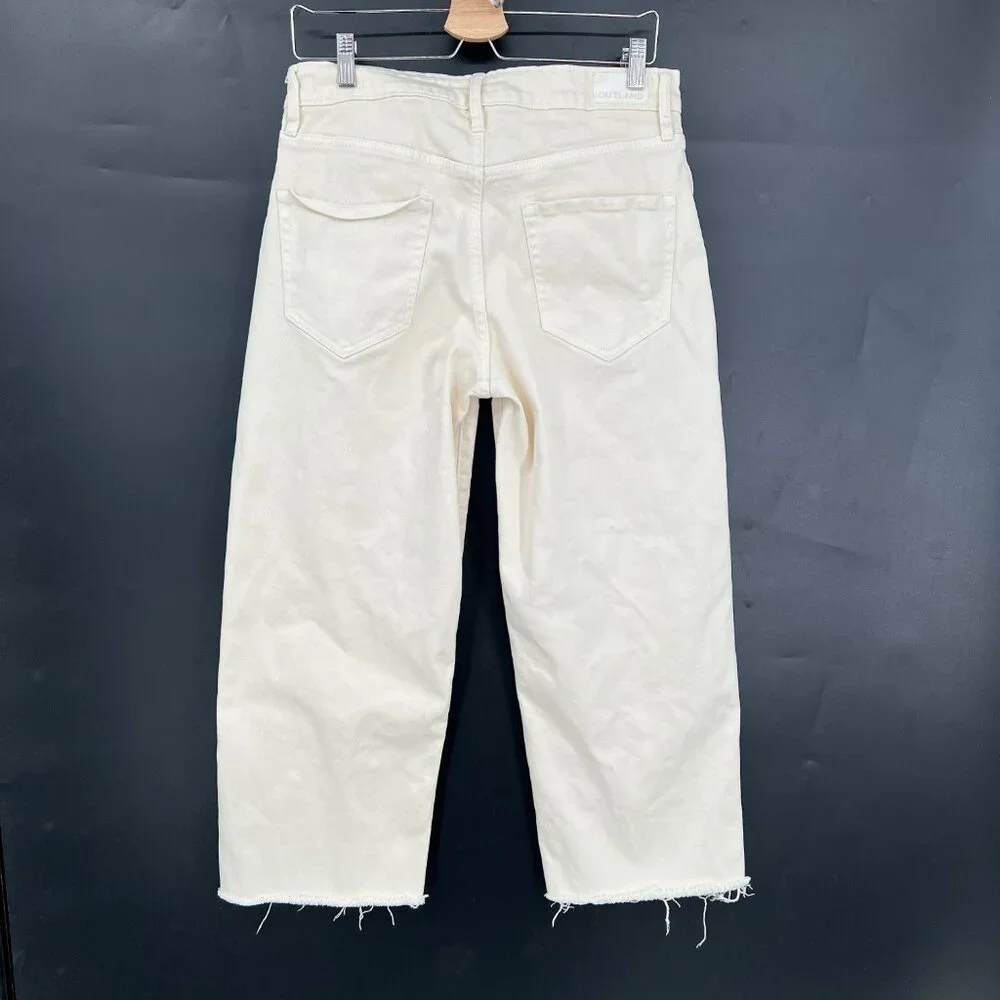 OUTLAND denim high rise waist Sienna button fly wide leg ankle jeans cream 29